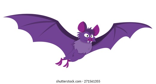 A cartoon vector illustration of a purple flying bat.