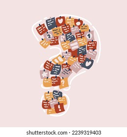 Cartoon vector illustration of question mark consist of papers clipping. The concept of the problem, the search for an answer.