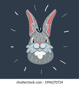 Dibujo vectorial de dibujos animados de conejo y liebre cara linda sobre fondo oscuro