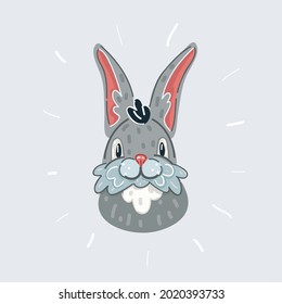 Cartoon vector illustration of rabbit head isolated on white. Grey hare portrait.