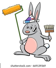 Cartoon Vector Illustration of Rabbit Painter Fantasy Animal Character