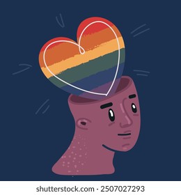 Cartoon vector illustration of Rainbow Heart Clipart, Vector Heart, LGBT community, Love, Glass heart vector, Rainbow Love, Pride month, Equality over dark background