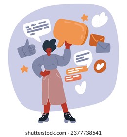Cartoon vector illustration of Raised hands holding speech bubble. Racial equality.Multi-ethnic and multicultural women. Different culture and countries. Community