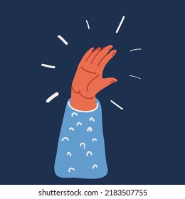 Cartoon vector illustration of Raising Hand over dark backround