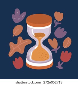 Ilustración vectorial de dibujos animados de reloj de arena transparente realista sobre fondo oscuro