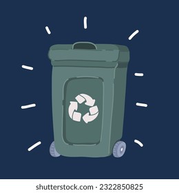 Cartoon Vektorgrafik der Recyclingdose. Compost, organische Abfälle, Nullabfall-Thema auf dunklem Hintergrund