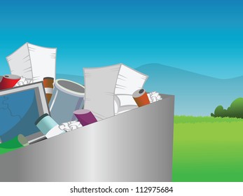 cartoon vector illustration of a recycling bin