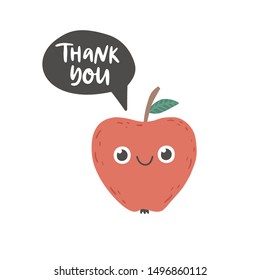 Cartoon vector illustration with red apple and text Thank you.
