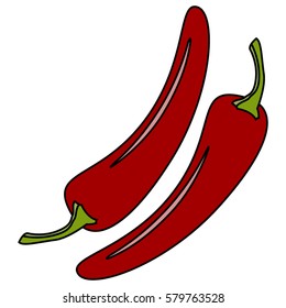 Cartoon Vector Illustration of a Red Chili with a Bold Black Outline