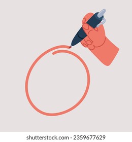 Cartoon vector illustration of Red circle pen draw. Highlight hand drawn circle. Handwritten red circle. For marker pen, pencil.