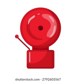 Cartoon vector illustration of a red classic electric fire alarm bell. Isolated flat warning object for emergency safety system concepts.