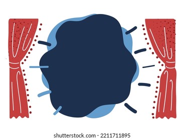 Cartoon vector illustration of red curtain and copyspace over dark backround