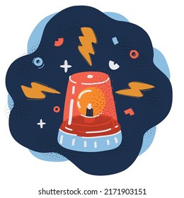 Ilustración vectorial de dibujos animados de la luz intermitente roja sobre el fondo oscuro