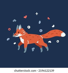 Cartoon vector illustration of red fox over dark backround