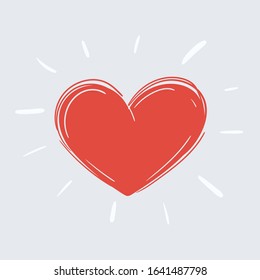Cartoon vector illustration of red heart icon on white background. Valentines day holiday card on white background.