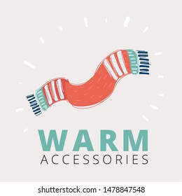 Cartoon vector illustration of red knitted scarf isolated on white background. Winter scarf on white.