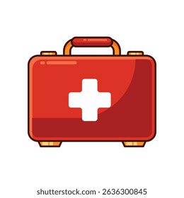 cartoon vector illustration of red medical kit bag