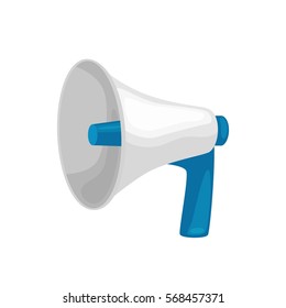 Cartoon vector illustration of red megaphone sign card. Loudspeaker symbol.