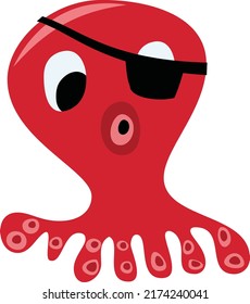 A cartoon vector illustration of a red pirate octopus with an eye patch.
