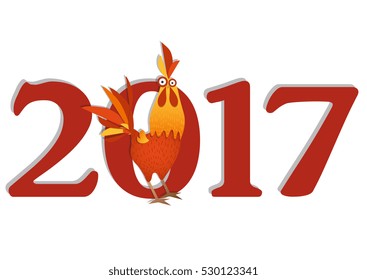 Cartoon vector illustration. Red Rooster, symbol of 2017 year according to the Chinese calendar. The year of rooster.