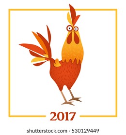 Cartoon vector illustration. Red Rooster, symbol of 2017 year according to the Chinese calendar. The year of rooster.
