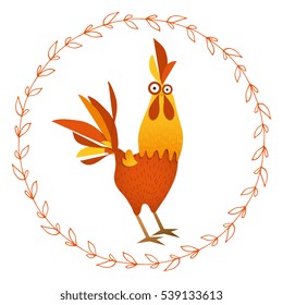 Cartoon vector illustration. Red Rooster, symbol of 2017 year according to the Chinese calendar. The year of rooster.
