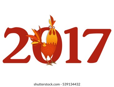Cartoon vector illustration. Red Rooster, symbol of 2017 year according to the Chinese calendar. The year of rooster.