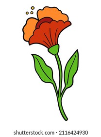 Ilustración vectorial de dibujos animados, flor de primavera roja