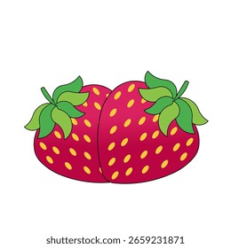 Ilustración vectorial de dibujos animados de una fresa roja con una cola rizada. Sobre un fondo blanco.