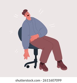 Cartoon vector illustration of Relaxed Male Character Sitting in Comfortable Chair Yawning, Man Leisure at Home after Work or Weekend. Furniture Design, Relaxing Sparetime.