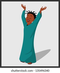 cartoon vector illustration of a religious Baptist lady singing