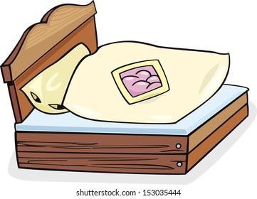 Cartoon Vector Illustration of Retro Bed Furniture with Bedding Clip Art