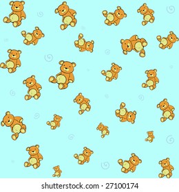 Cartoon vector illustration of  retro funky background with Cute little teddy bears