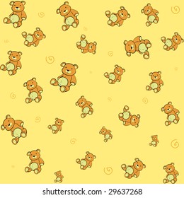 Cartoon vector illustration of  retro funky background with Cute little teddy bears