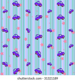 Cartoon vector illustration of  retro funky background with cool little cars