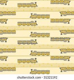Cartoon vector illustration of retro funky background with cool little trains