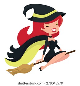 A cartoon vector illustration of a retro happy witch.