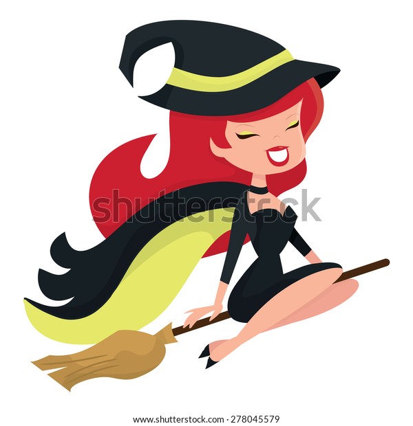Cartoon Vector Illustration Retro Happy Witch Stock Vector Royalty