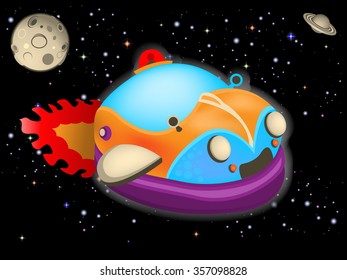Cartoon vector illustration of a retro space car.