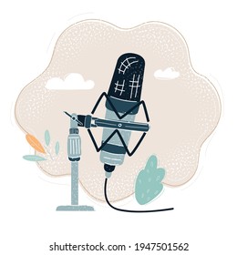 Cartoon vector illustration of Retro style microphone on table