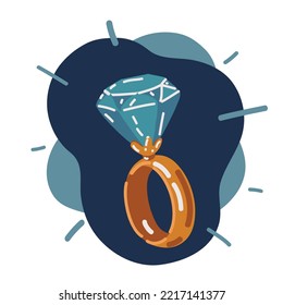 Ilustración vectorial de dibujos animados del Anillo con una gran joya de diamante sobre fondo oscuro