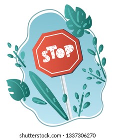 Cartoon vector illustration of Road sign stop.