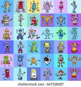 Cartoon Vector Illustration of Robots Fantasy Characters Pattern or Decorative Paper Design