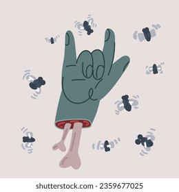 Cartoon vector illustration of Rock is Not Dead with this rock on hand symbol. Zombie hand