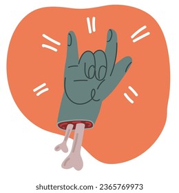 Cartoon vector illustration of Rock is Not Dead with this rock on hand symbol. Zombie gesture