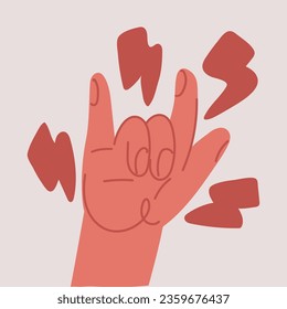 Cartoon vector illustration of Rock on gesture symbol. Heavy metal hand gesture