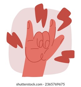Cartoon vector illustration of Rock on gesture symbol. Heavy metal hand gesture