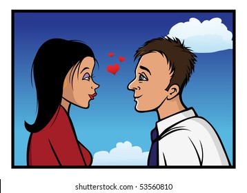cartoon vector illustration romantic gaze couple