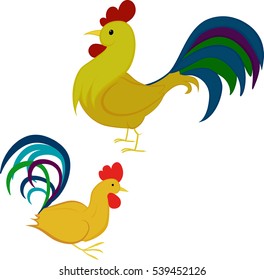 Cartoon Vector illustration of rooster, symbol on the Chinese calendar.