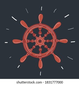 Cartoon vector illustration of Rudder icon on dark background.